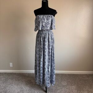 Yidarton Elegant Blue Patterned Strapless Maxi Dress size XL